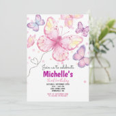 Butterfly Birthday Party Invitation Kaart (Staand voorkant)