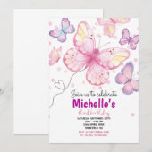 Butterfly Birthday Party Invitation Kaart (Voorkant / Achterkant)