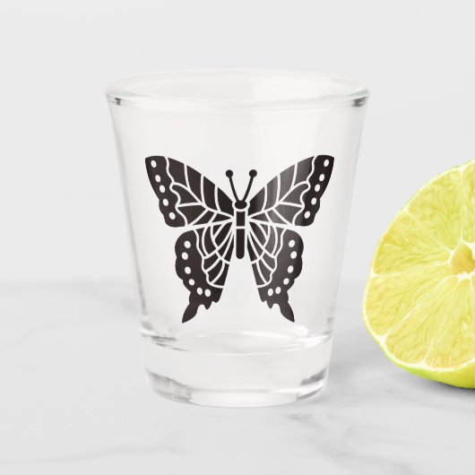 Butterfly Black en White Shot Glas (Voorkant)