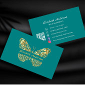 Butterfly blauwgroen groen goud QR code elegant Visitekaartje