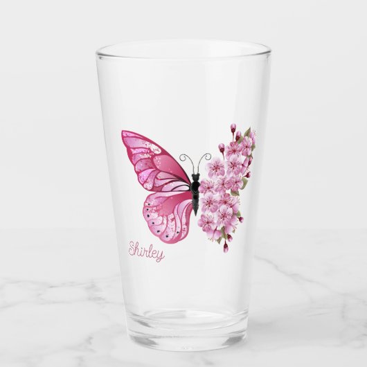 Butterfly Blossom glas met aangepaste naam (Voorkant)
