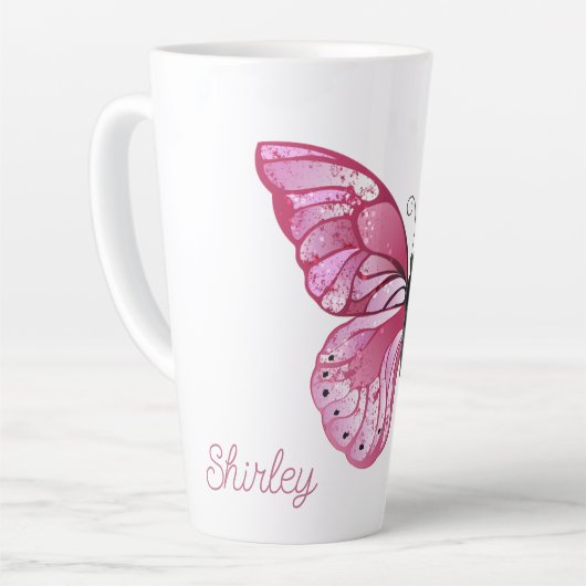 Butterfly Blossom Latte Mok met aangepaste naam (Linkerhoek)