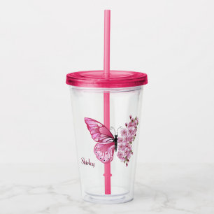 Butterfly Blossom Tumbler met aangepaste naam Acryl Drinkbeker