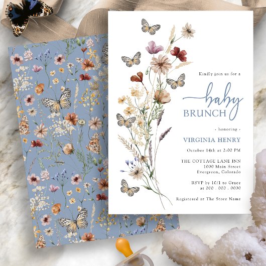 Butterfly Blue Baby shower Kaart