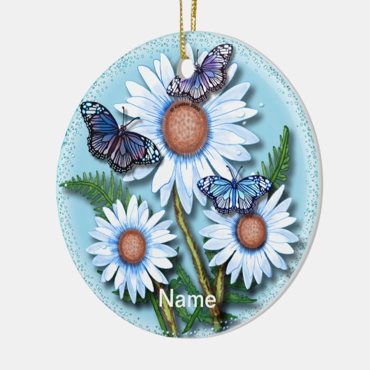 Butterfly Blue Daisy Ornament (Links)
