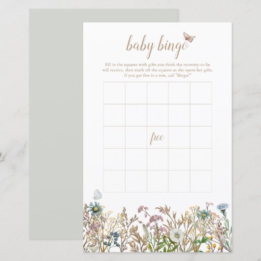 Butterfly Boho Baby Bingo Game Kaart (Voorkant / Achterkant)