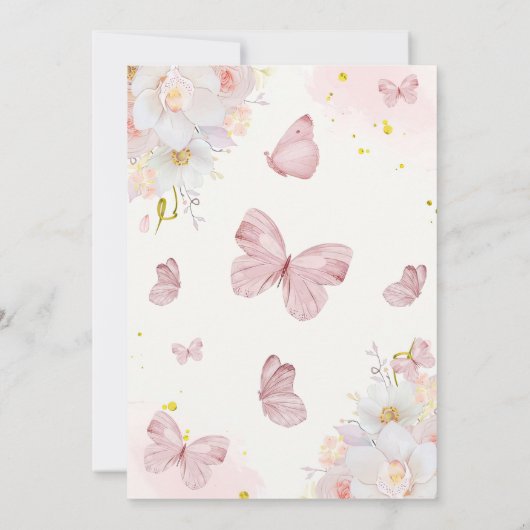 Butterfly Boho Floral Roze Meisje Verjaardag Kaart (Achterkant)