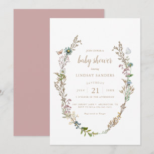 Butterfly Boho Foliage Wreater Baby shower Invitat Kaart