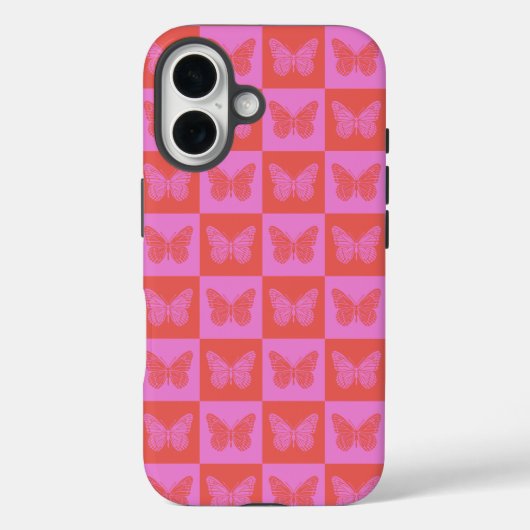 Butterfly Checkered Pattern in Pink and Red Case-Mate iPhone Case (Achterkant)