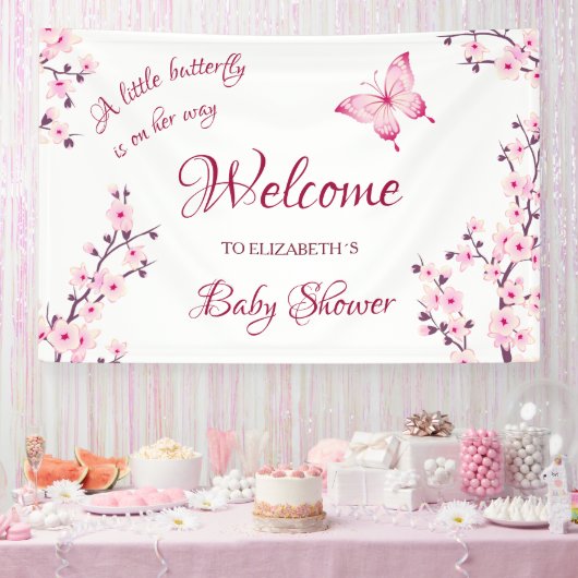 Butterfly Cherry Blossom Baby shower Welkom Spandoek (Feest)