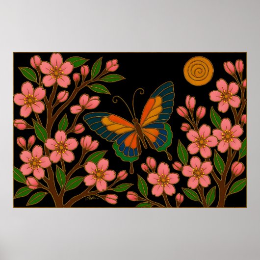 Butterfly Cherry Blossom Moon Poster (Voorkant)