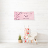 Butterfly Cherry Blossom Pink Glitter Birthday Spandoek (Insitu)