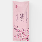 Butterfly Cherry Blossom Pink Glitter Birthday Spandoek (Verticaal)