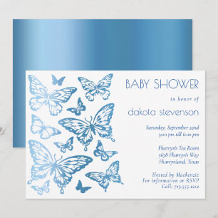 Butterfly Chic   Klassiek blauw Baby shower Kaart