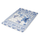 Butterfly Chinoiserie Chic Floral Leaf Blue White Badmat (Gekanteld)