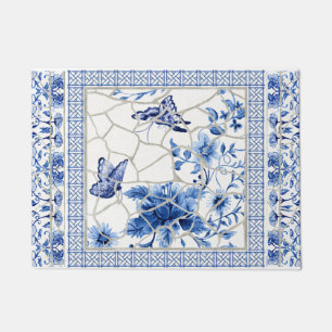 Butterfly Chinoiserie Chic Flowers Blue en White Deurmat