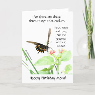 Butterfly, Corinthians 13:13, mam Birthday Kaart