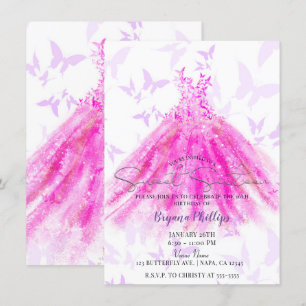 Butterfly Dance Paars Hot Pink Dress Sweet 16 Kaart