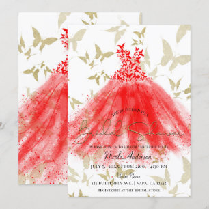 Butterfly Dance Red Dress Gold Vrijgezellenfeest Kaart