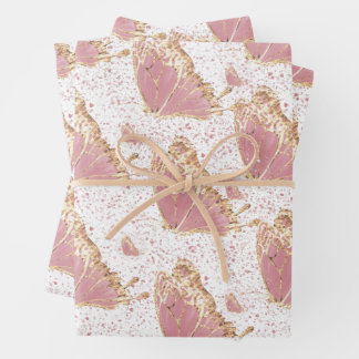 Butterfly Deco Pink Yellow Gold Speckles Inpakpapier Vel