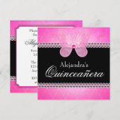 Butterfly Diamonds Pink Quinceanera Kaart (Voorkant / Achterkant)