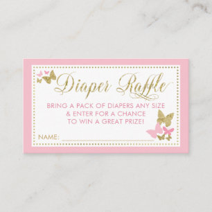 Butterfly Diaper Raffle Ticket, roze Gold Visitekaartje