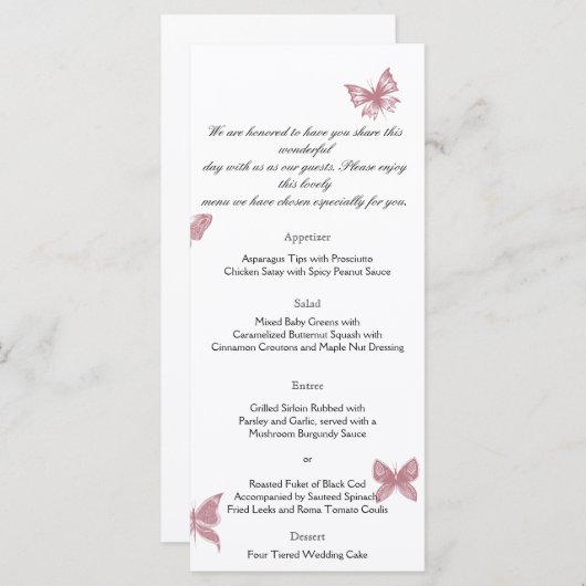 Butterfly Dreams : Dusty Rose Menu Mariage (Devant / Derrière)