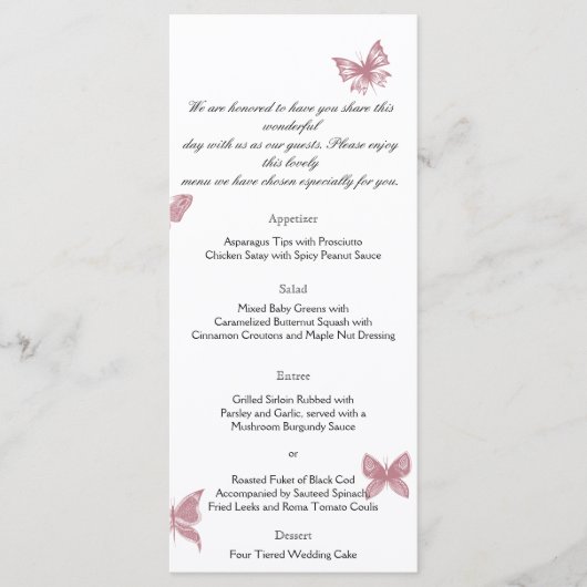 Butterfly Dreams : Dusty Rose Menu Mariage (Devant)
