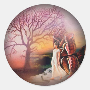 Butterfly Dreams fade naar Black Round Stickers