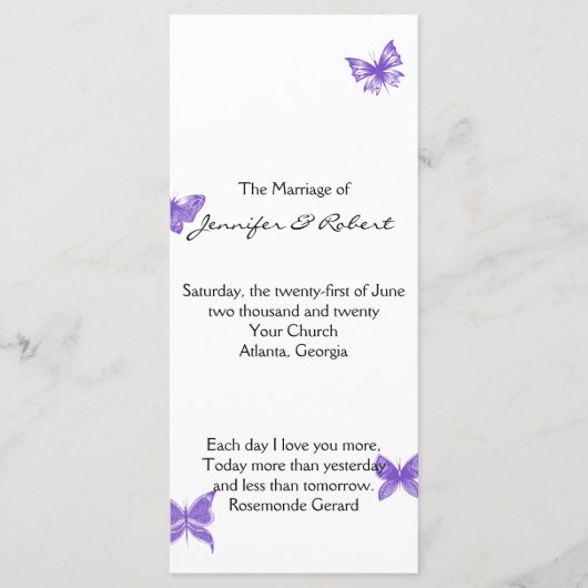 Butterfly Dreams: Violet Wedding Programma (Voorkant)