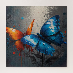 Butterfly Duo: Levendig Sinaasappel en blauw Legpuzzel