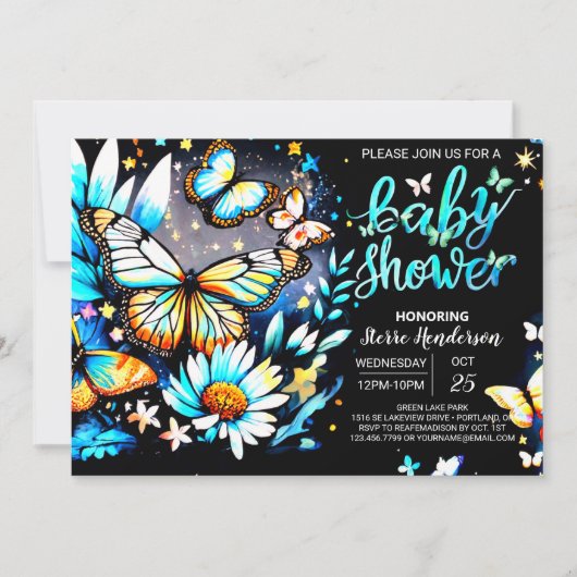 Butterfly Editable Blue Boy Baby shower Kaart (Voorkant)
