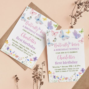 Butterfly Eerste Verjaardag Uitnodiging Wildflower