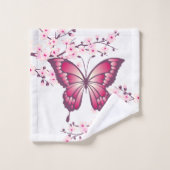 Butterfly en Cherry Blossom Pink White Bad Handdoek (Wasdoekje)