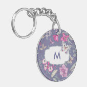Butterfly en Flowers Custom Monogram Gift Sleutelhanger (Voorkant Links)