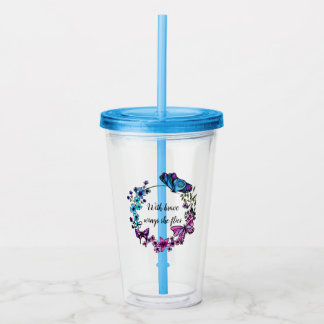 Butterfly en Flowers Wreatcustom quote of name Acryl Drinkbeker
