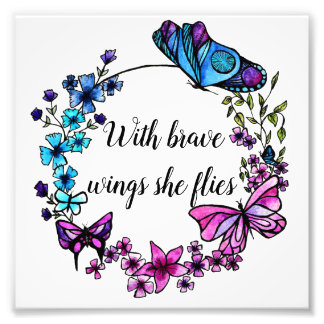 Butterfly en Flowers Wreatcustom quote of name Foto Afdruk