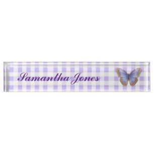 Butterfly en Gingham Desk Name Bord Naambordje