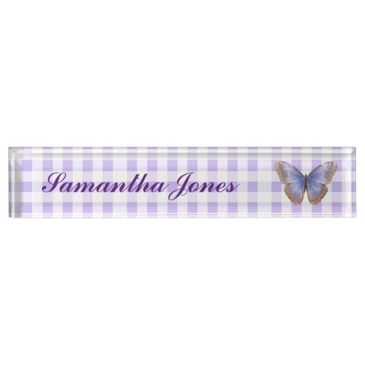 Butterfly en Gingham Desk Name Bord Naambordje (Voorkant)
