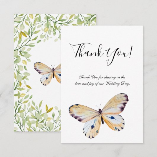 Butterfly en Greenery Flat Hartelijk dank Bedankkaart (Voorkant / Achterkant)