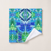 Butterfly en Medallion Batik Pattern in Blue Bad Handdoek (Wasdoekje)