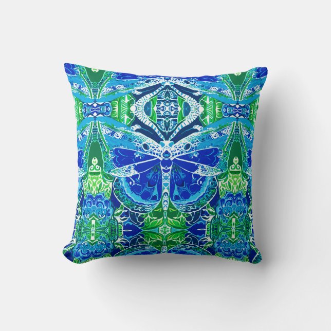Butterfly en Medallion Batik Pattern in Blue Kussen (Voorkant)