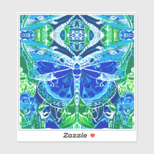 Butterfly en Medallion Batik Pattern in Blue Sticker