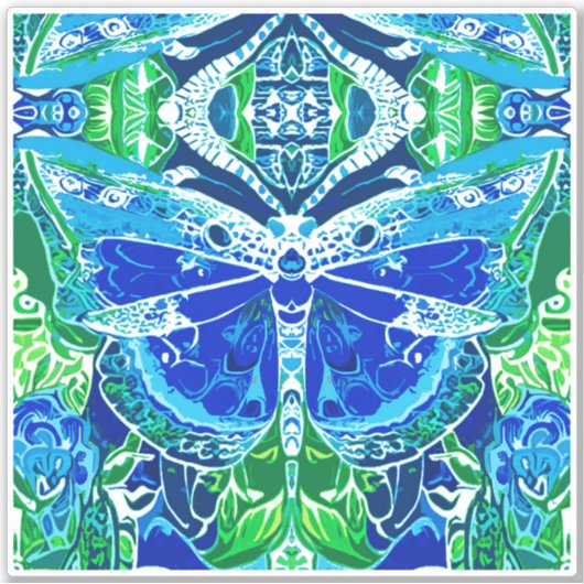Butterfly en Medallion Batik Pattern in Blue Sticker (Voorkant)