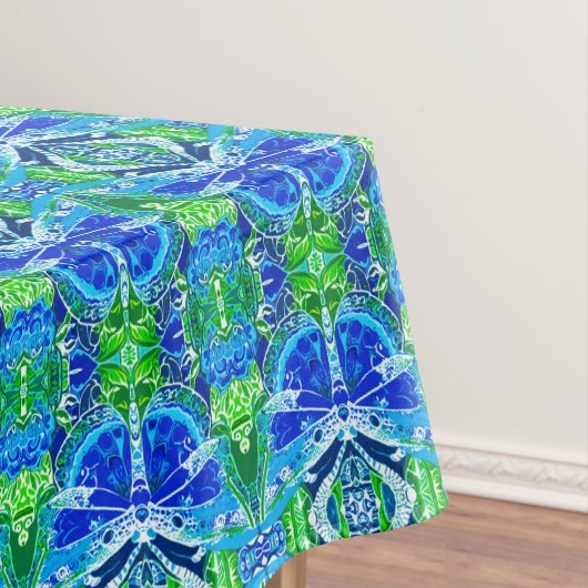 Butterfly en Medallion Batik Pattern in Blue Tafelkleed (Voorbeeld)