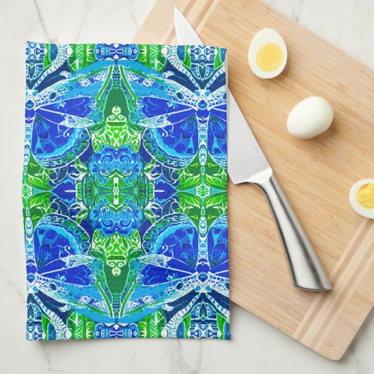 Butterfly en Medallion Batik Pattern in Blue Theedoek (Quarter Fold)