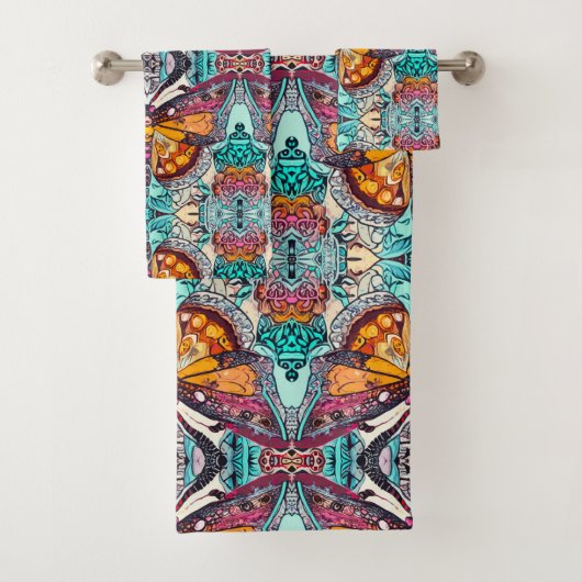 Butterfly en Medallion Batik Pattern in Oranje Bad Handdoek (Insitu)
