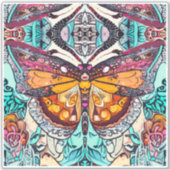 Butterfly en Medallion Batik Pattern in Oranje Sticker (Voorkant)