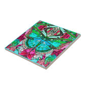 Butterfly en Medallion Batik Pattern in Turquoise Tegeltje (Zijkant)