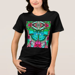 Butterfly en Medallion Batik Pattern in Turquoise Tri-Blend Shirt
